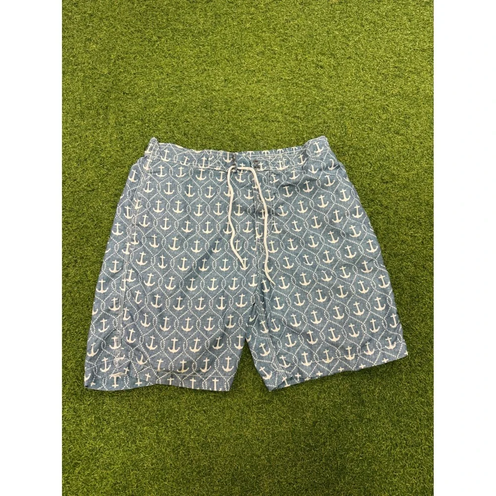Trunks Surf & Swim Co Mens Blue White Anchor Print Swim Trunks Board‎ Shorts M
